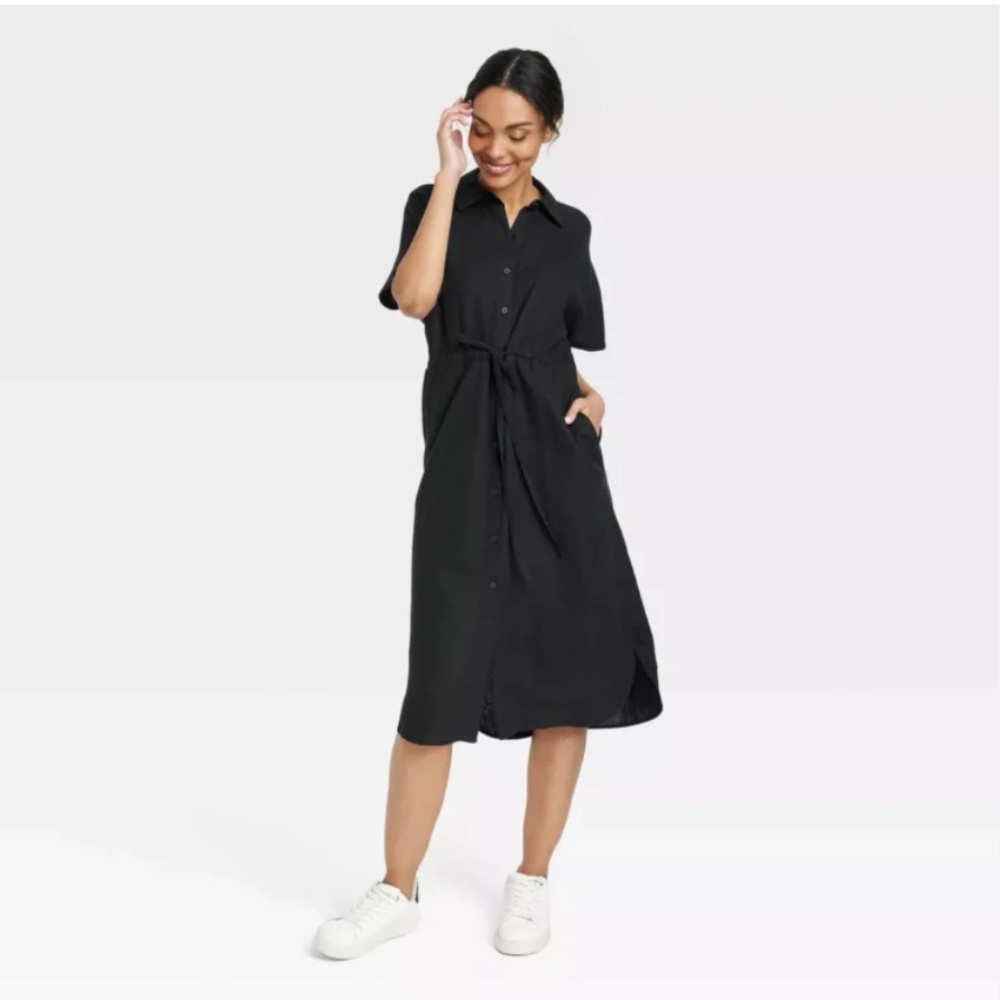 NWT A NEW DAY Short Sleeve Linen Midi Shirtdress